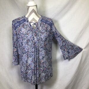 amang NY Womens Paisley Blue Pink Top, Sz M